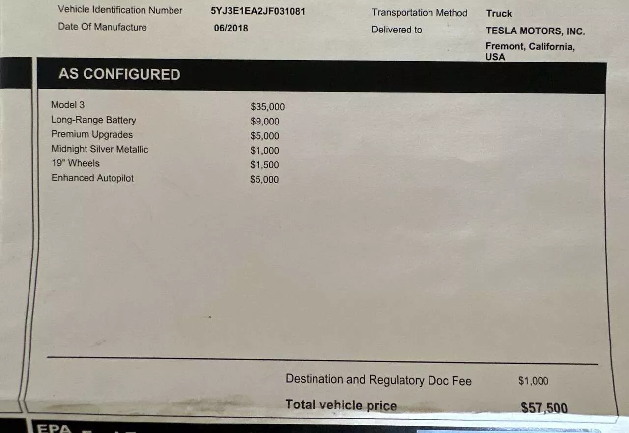 Tesla Model 3  75 kWh 2018311