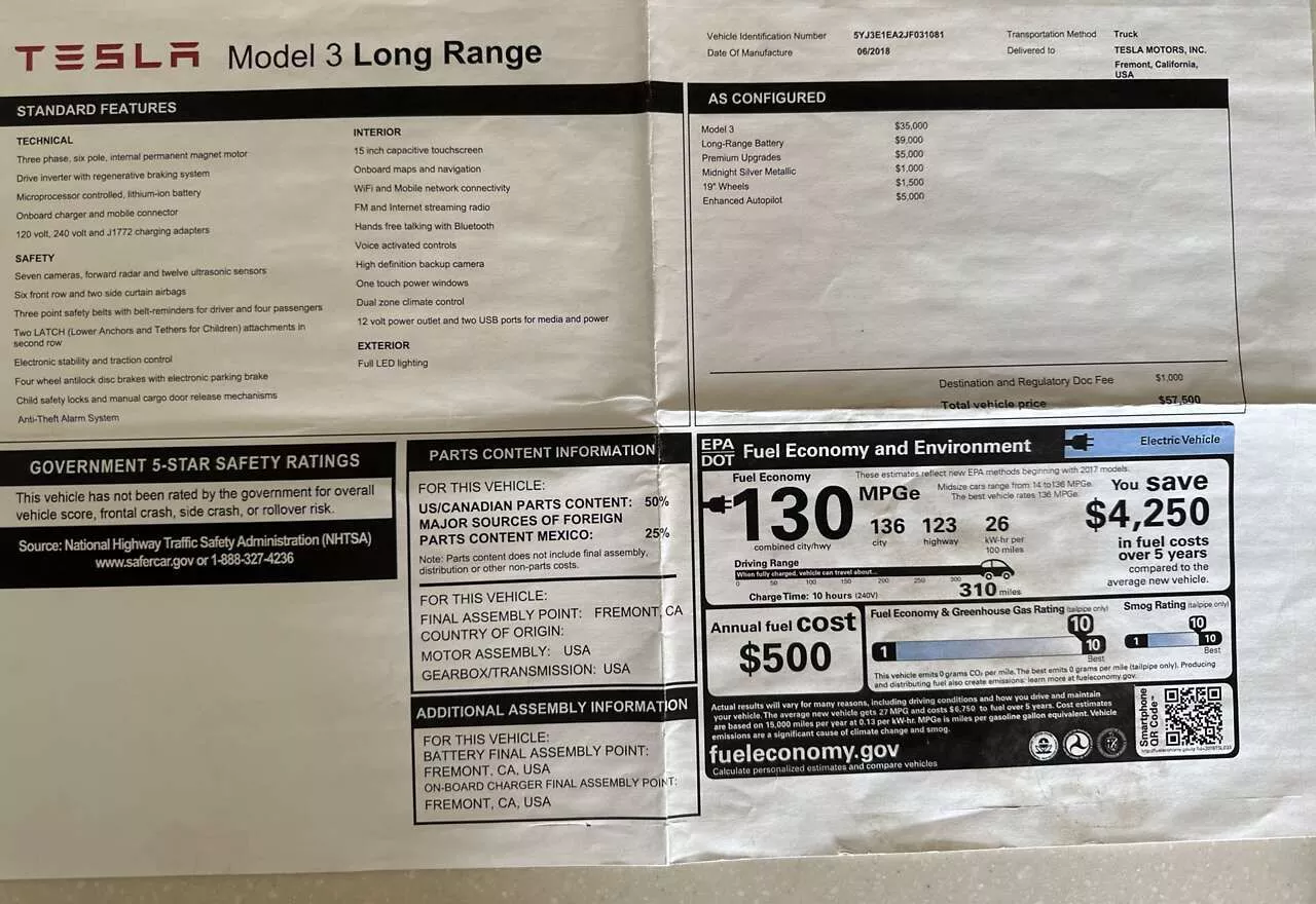 Tesla Model 3  75 kWh 2018321