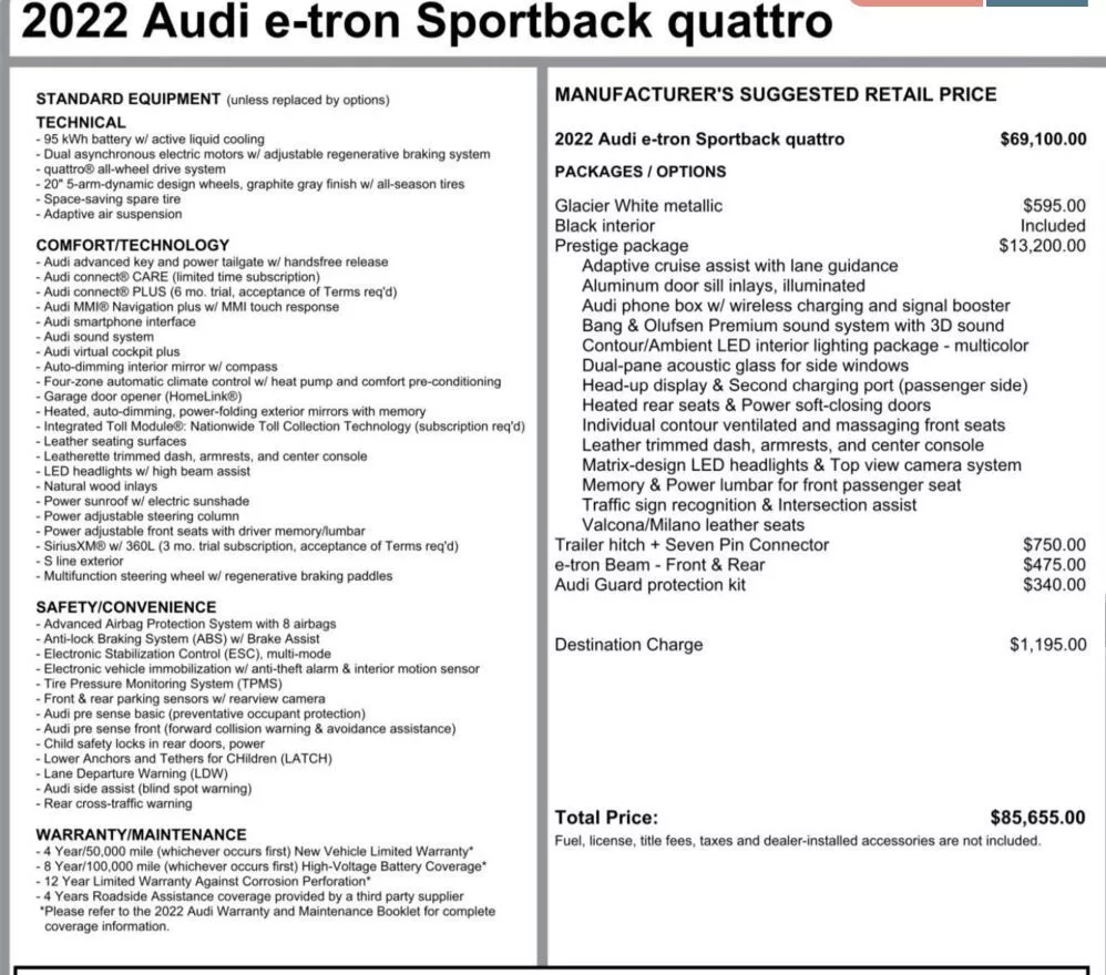 Audi E-tron Sportback  95 kWh 2022111